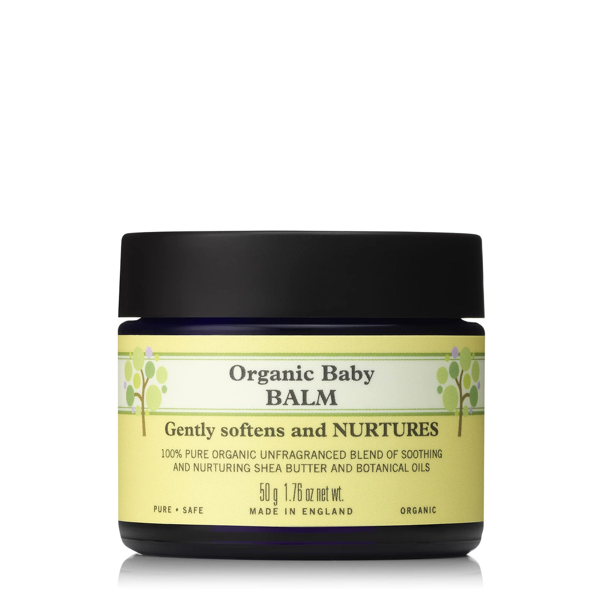 Neal's Yard Remedies Baby Balm packaging close-up highlighting fragrance-free formula for sensitive skin