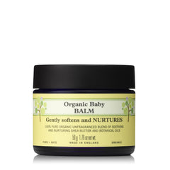 Neal's Yard Remedies Baby Balm packaging close-up highlighting fragrance-free formula for sensitive skin