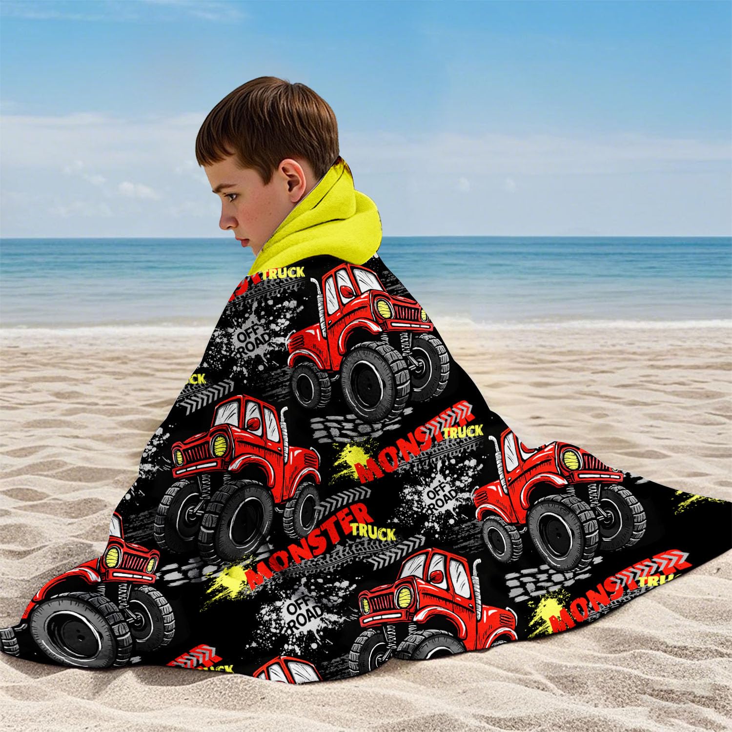 Neapth hooded towel highlighting hair-drying feature for post-swim use
