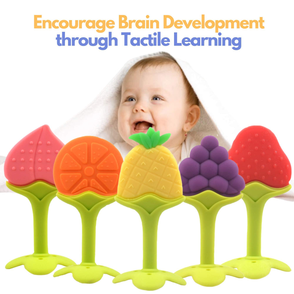 Nearbyme baby teether grape with clip in vibrant design supports oral exploration.