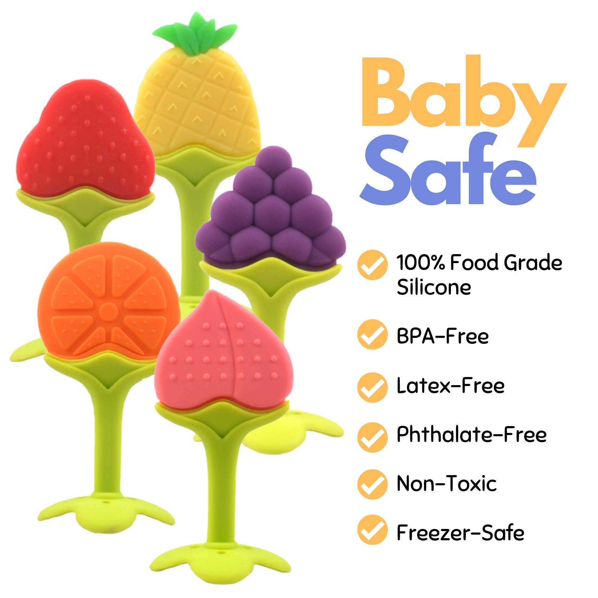 Nearbyme baby teether orange with clip provides gentle gum massage.
