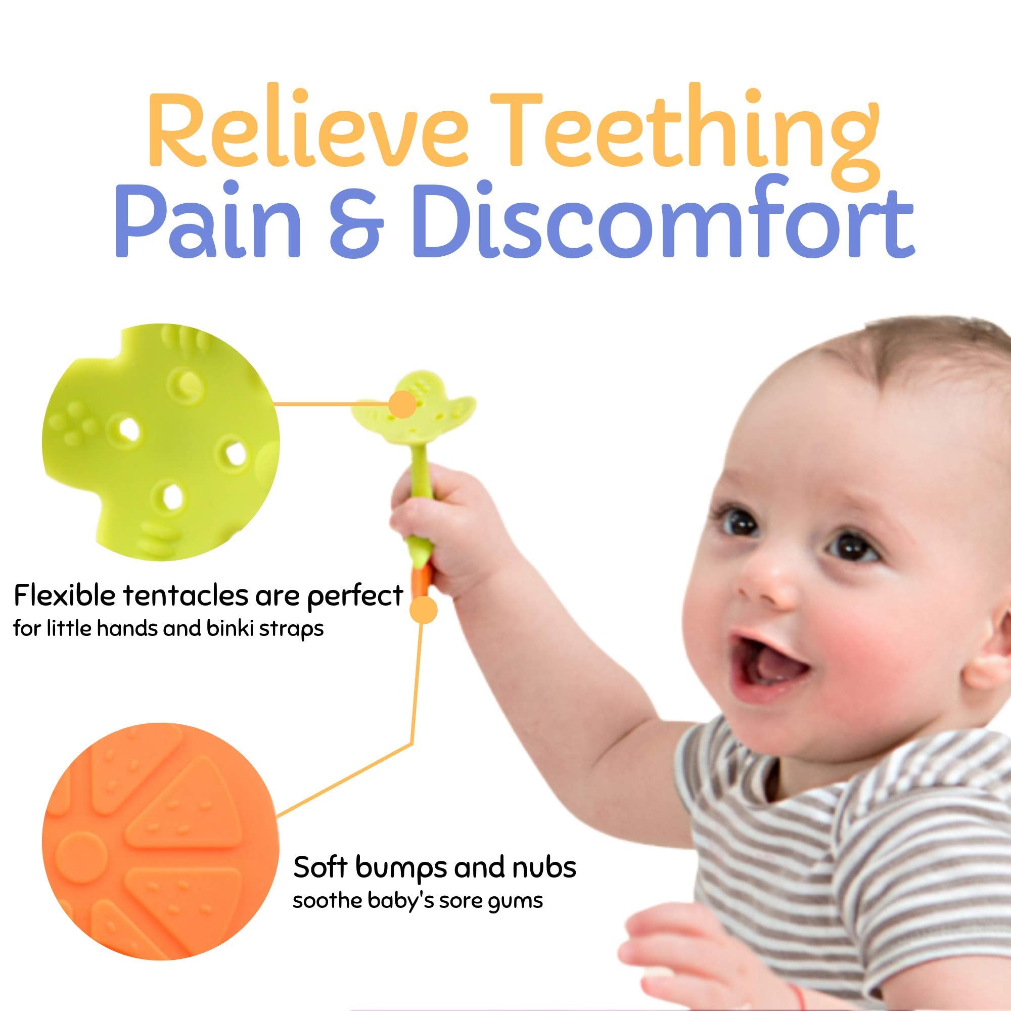 Nearbyme baby teether pineapple with clip features soft silicone for soothing teething.