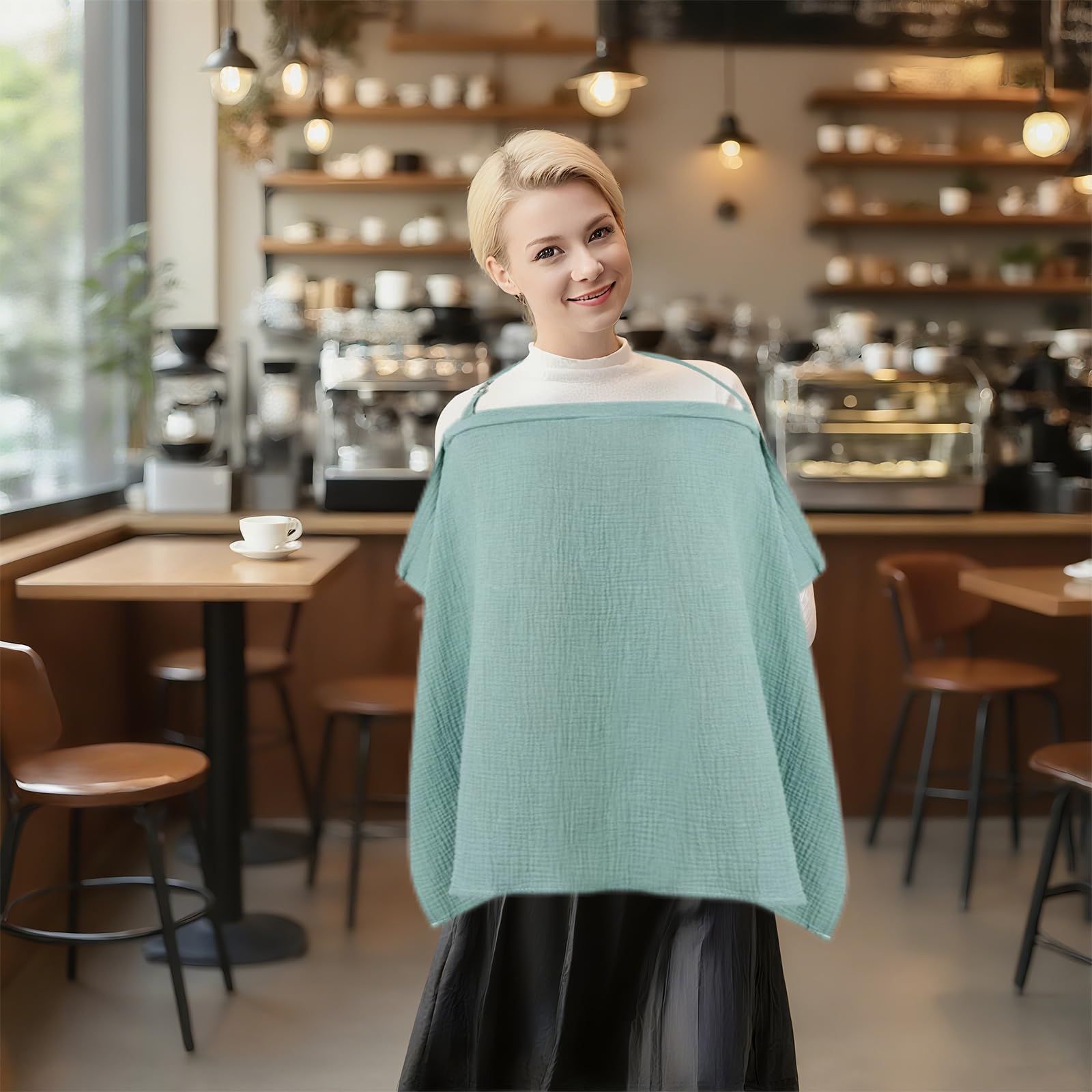 Neblueum nursing cover in sage green adds subtle style for moms on the go.
