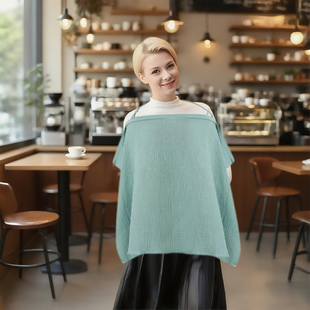 Neblueum nursing cover in sage green adds subtle style for moms on the go.
