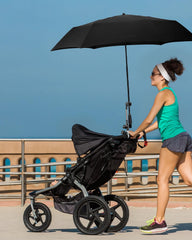 Nediea umbrella holder on handlebar provides secure universal clamp fit.