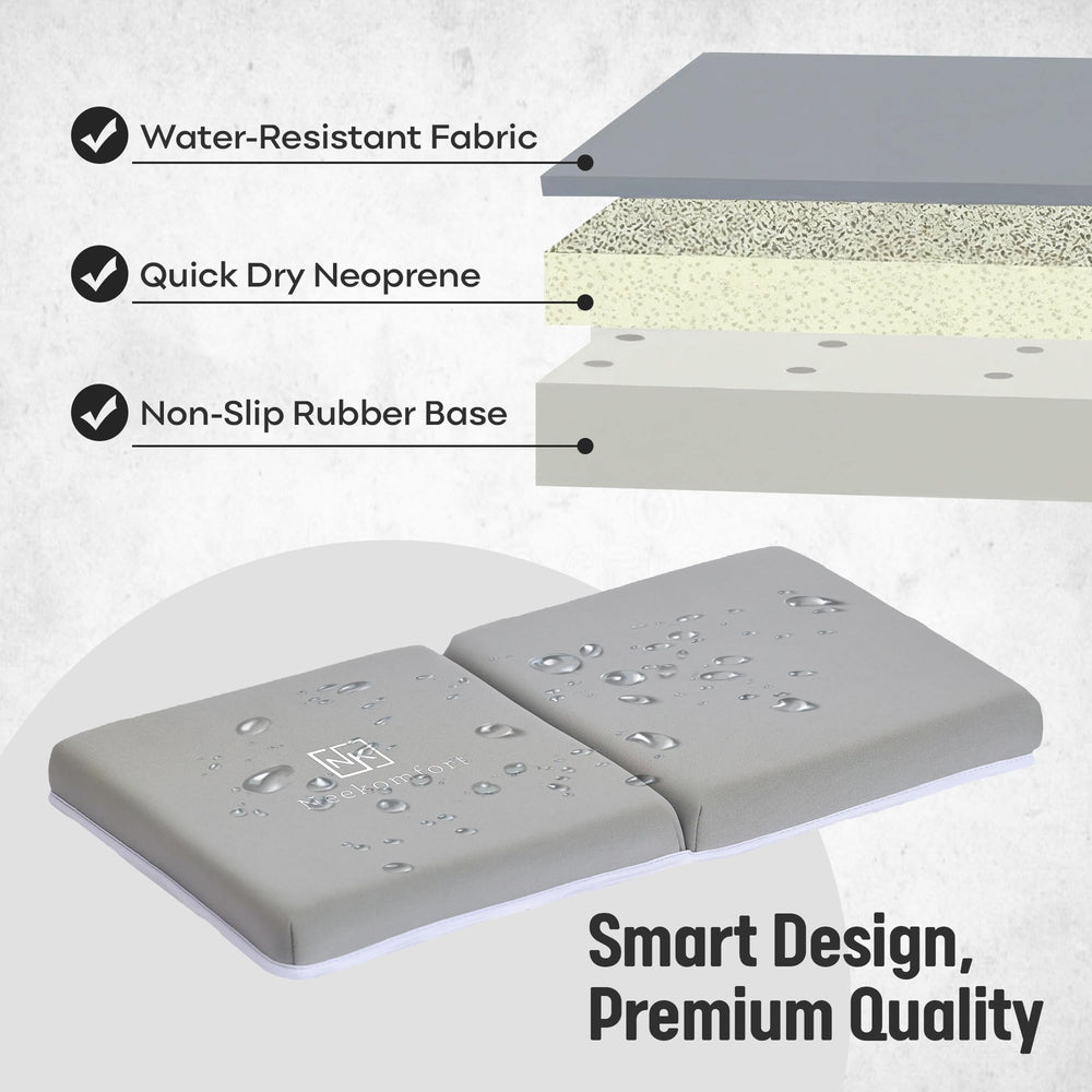 Neekomfort quick-dry neoprene knee pad dries fast after baths.