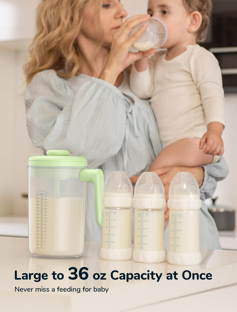NehNeh Baby green pitcher's color brightens kitchen and daily routine.