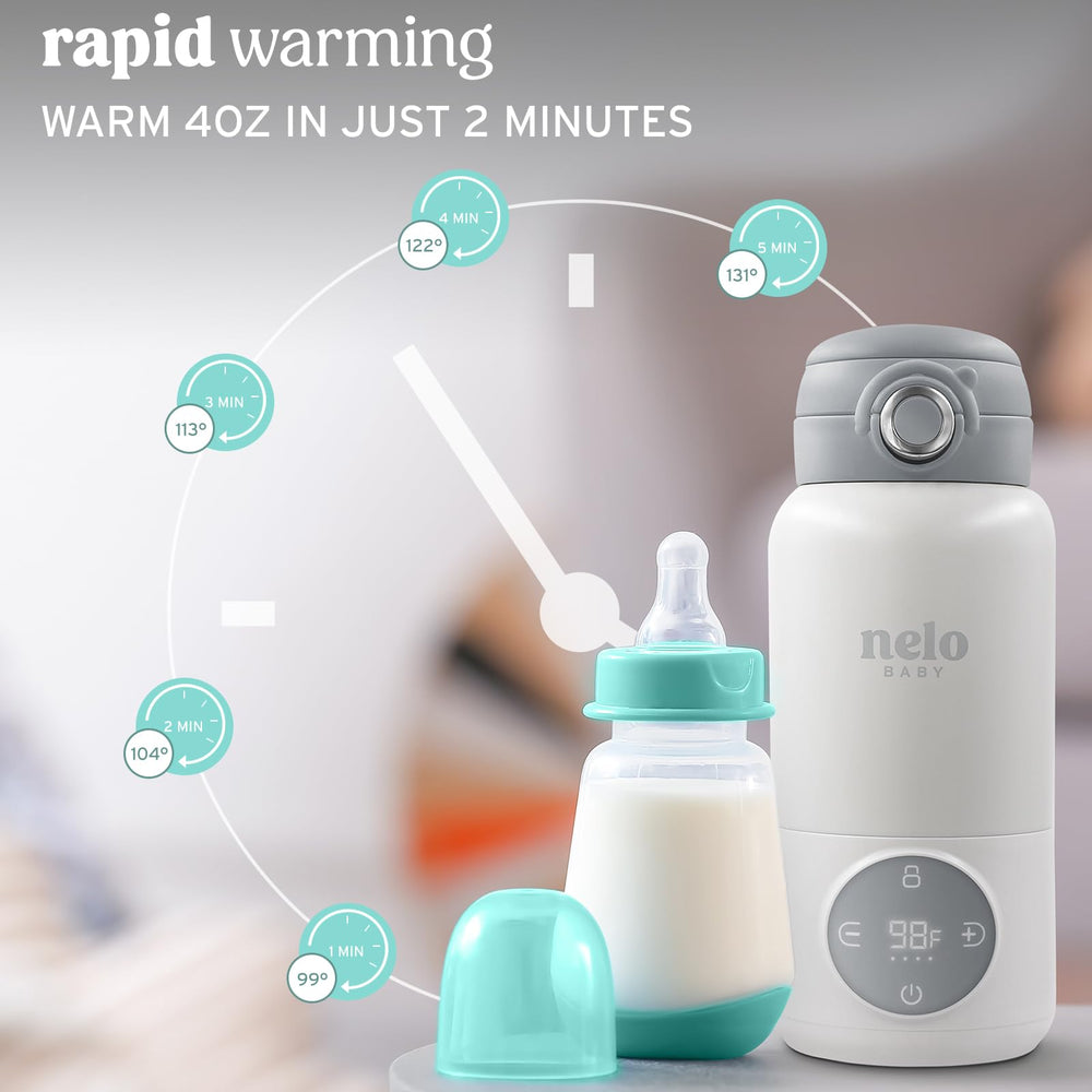 NELO portable warmer showcases 16oz capacity for multi-bottle warming on trips