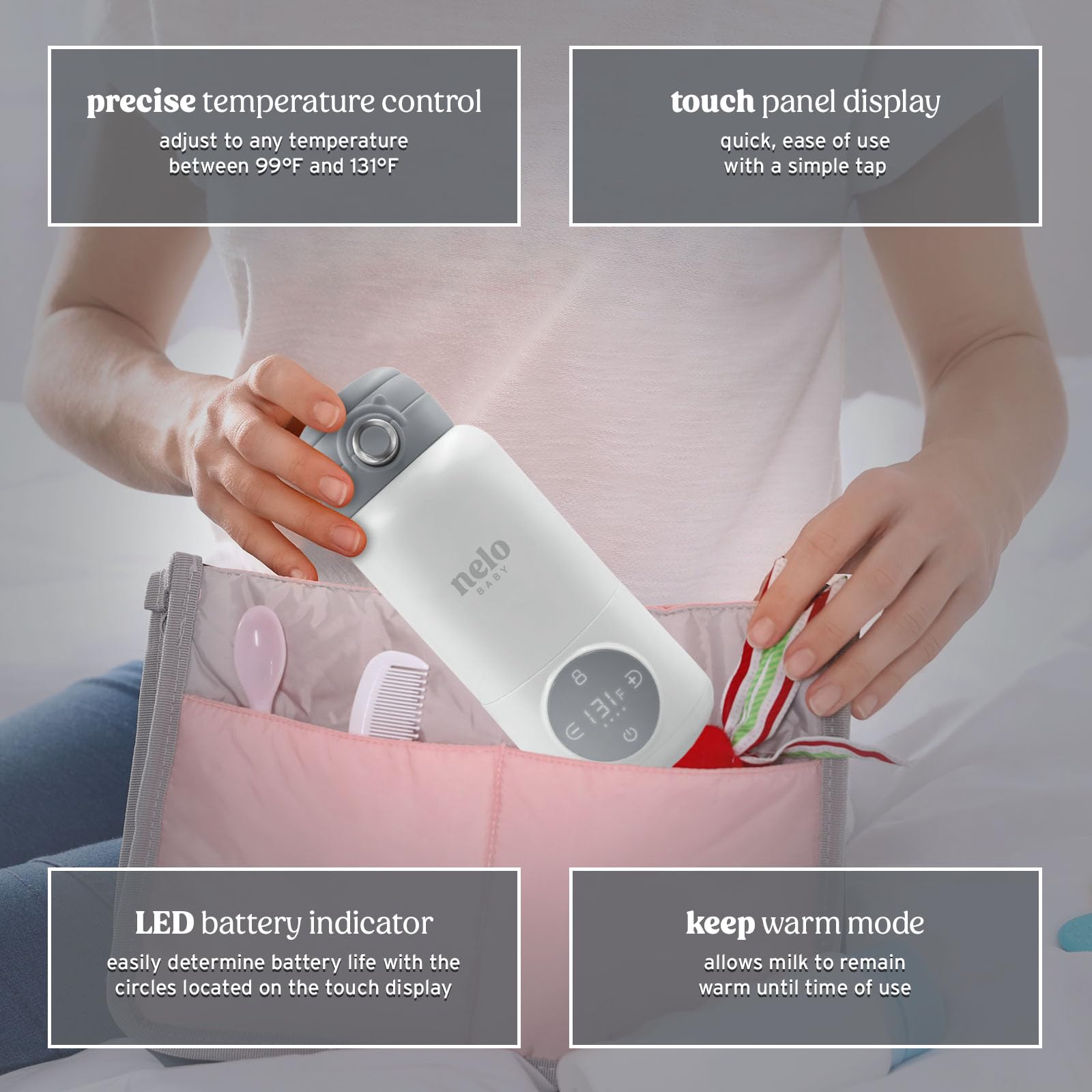 NELO spill-free lid and locking mechanism prevent leaks while traveling