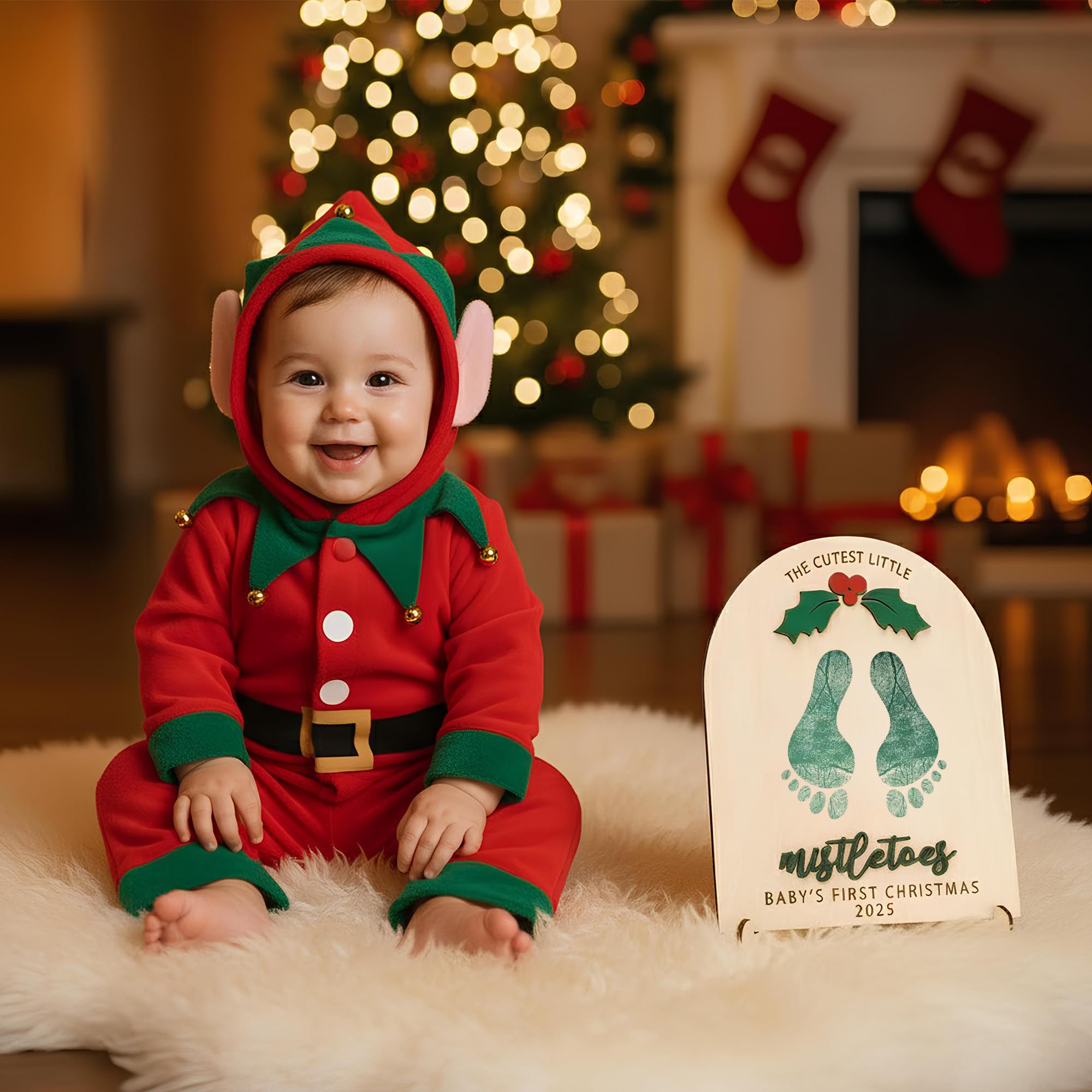 NELXI baby photoshoot prop on wooden board for festive portraits