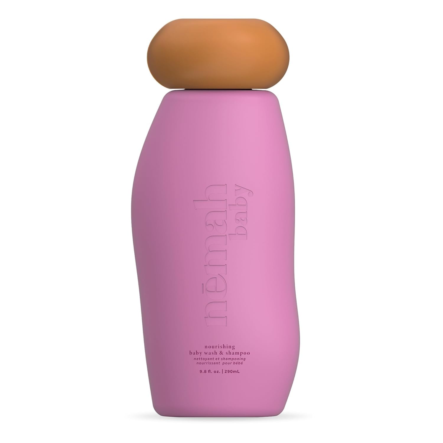 Nemah baby wash-shampoo bottle demonstrates gentle 2-in-1 formula for delicate skin.