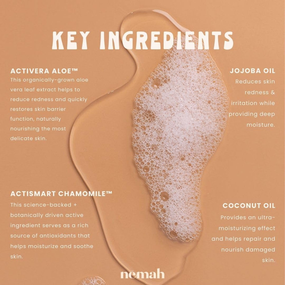 Nemah baby wash-shampoo lather reveals silky, tangle-free hair after cleansing.