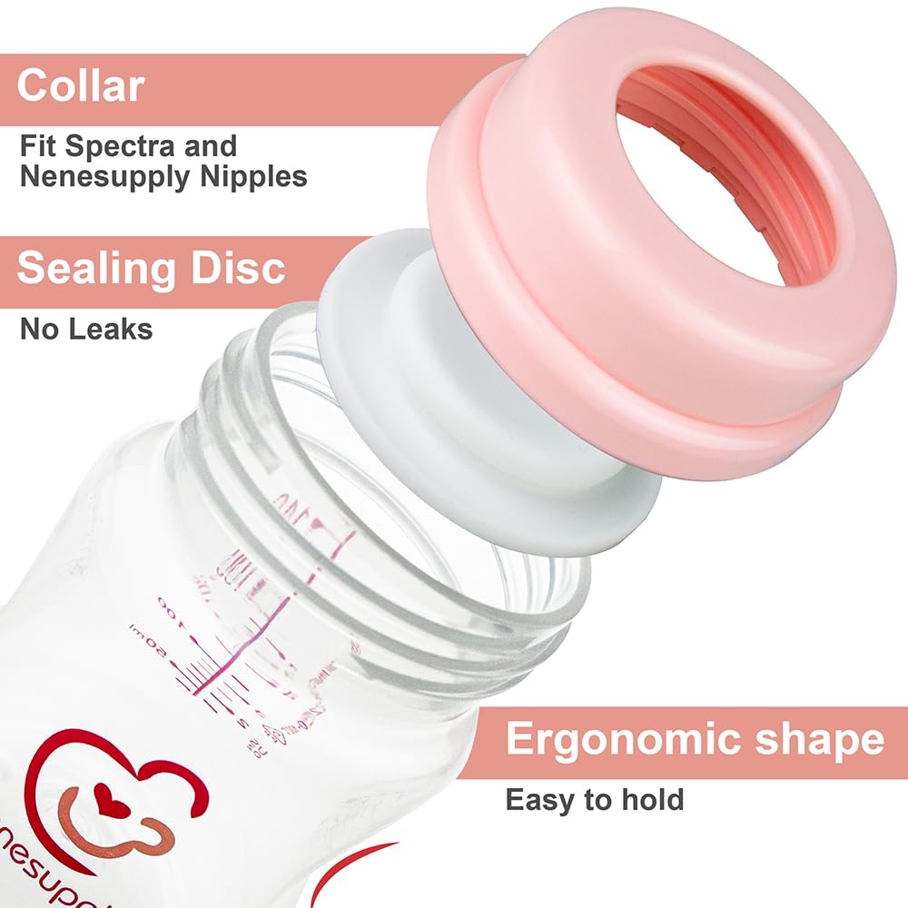 NENESUPPLY collar and sealing disc close-up on a 9oz bottle for safe storage.