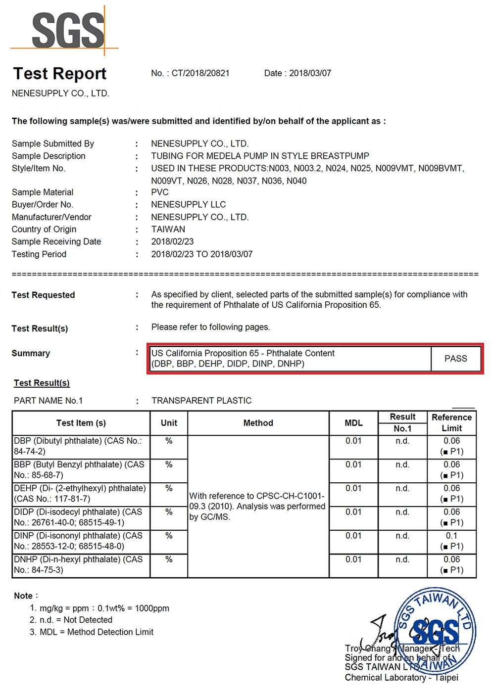 NENESUPPLY EU-safety tested tag on packaging.