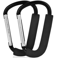 NEOACT two-pack stroller hooks packaging demonstrating quick attachment.