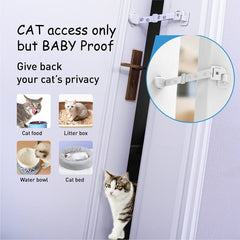 Neobay adjustable door strap and latch enabling cat access control.