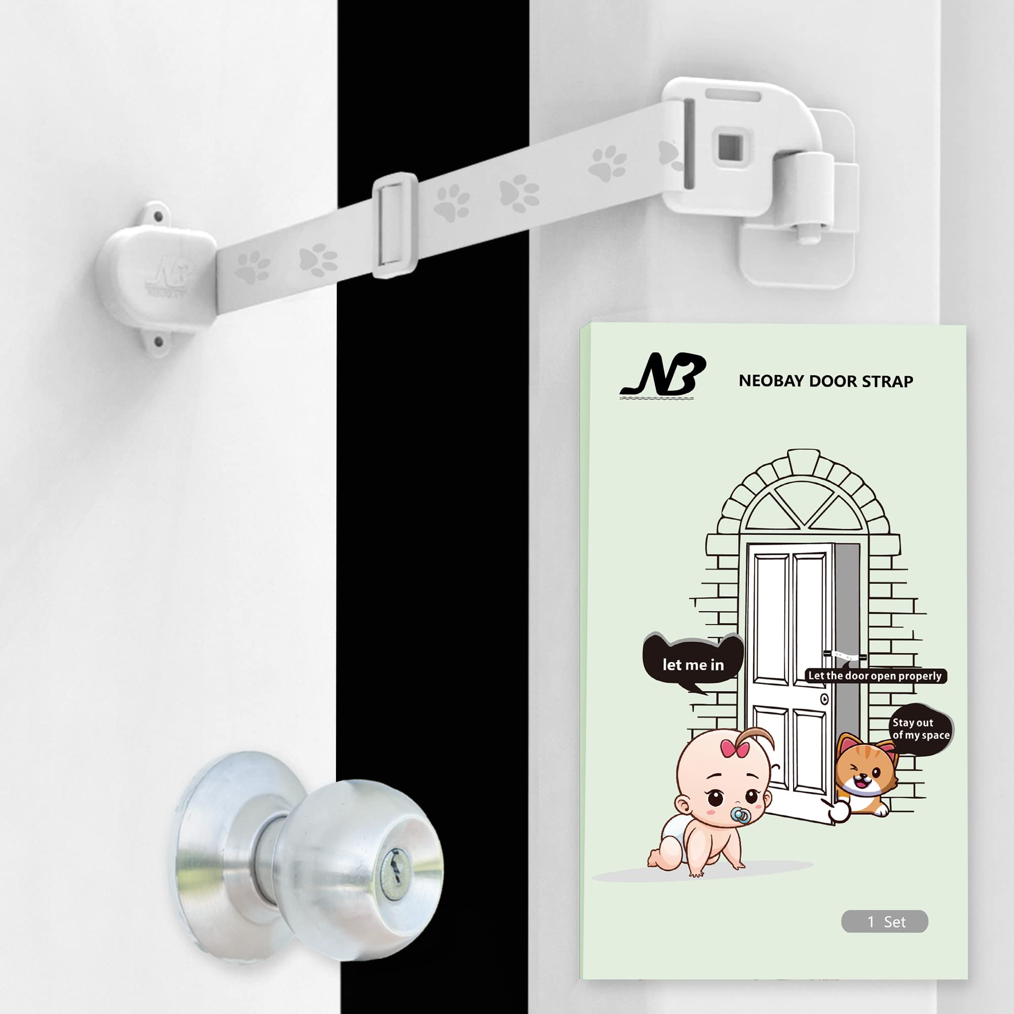 Neobay magnetic child-proof door lock package ready for installation.