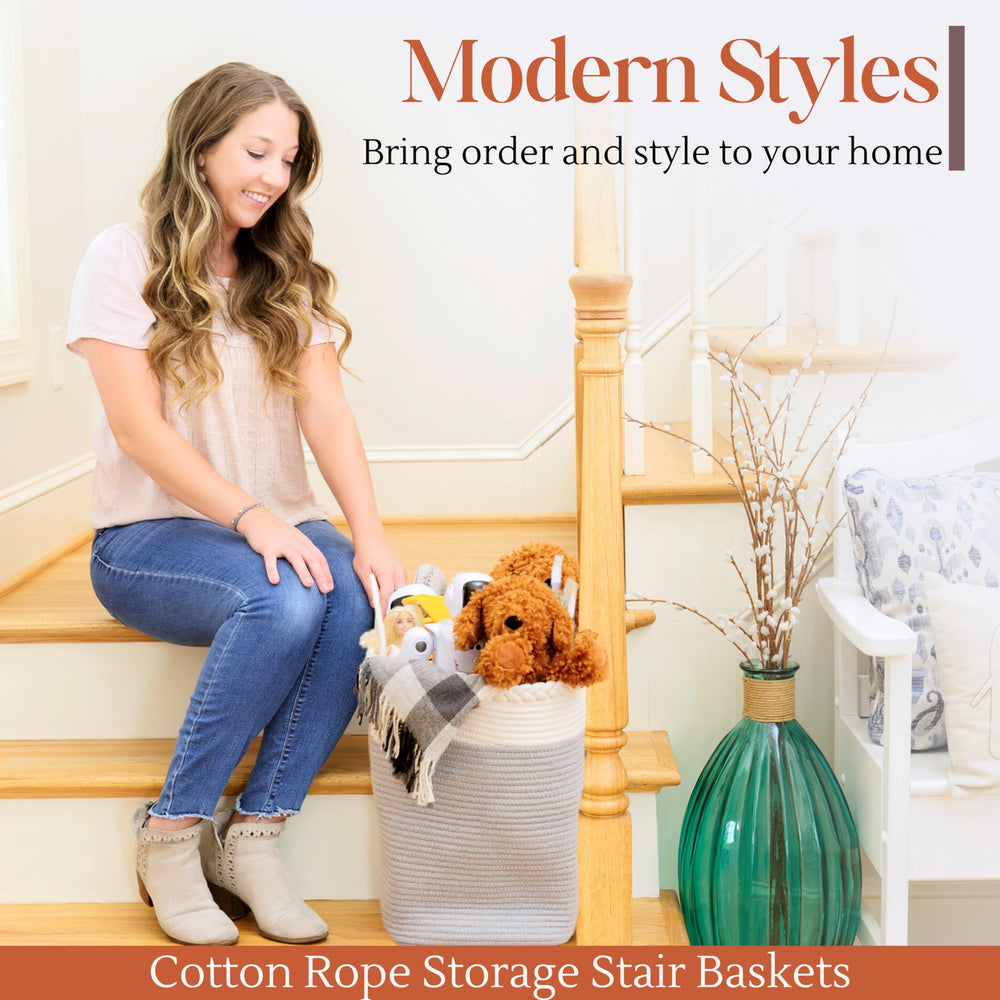 NEObirdie stair basket offers reliable daily storage with a natural cotton rope texture.