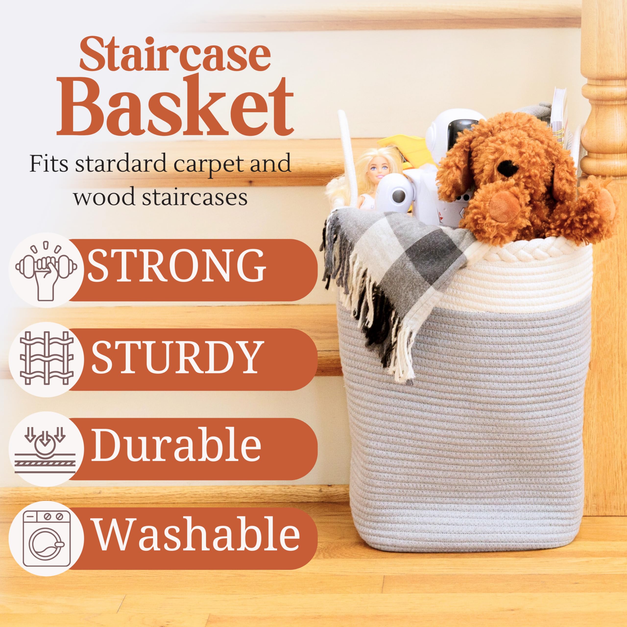 NEObirdie stair basket nursery caddy keeps essentials within easy reach.