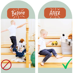 NEObirdie stair basket stores toys, blankets, or magazines for organized stairs.