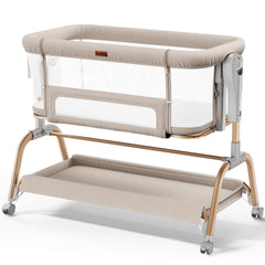 NeoBorn 3in1 baby bassinet bedside shows compact setup for easy nighttime soothing.