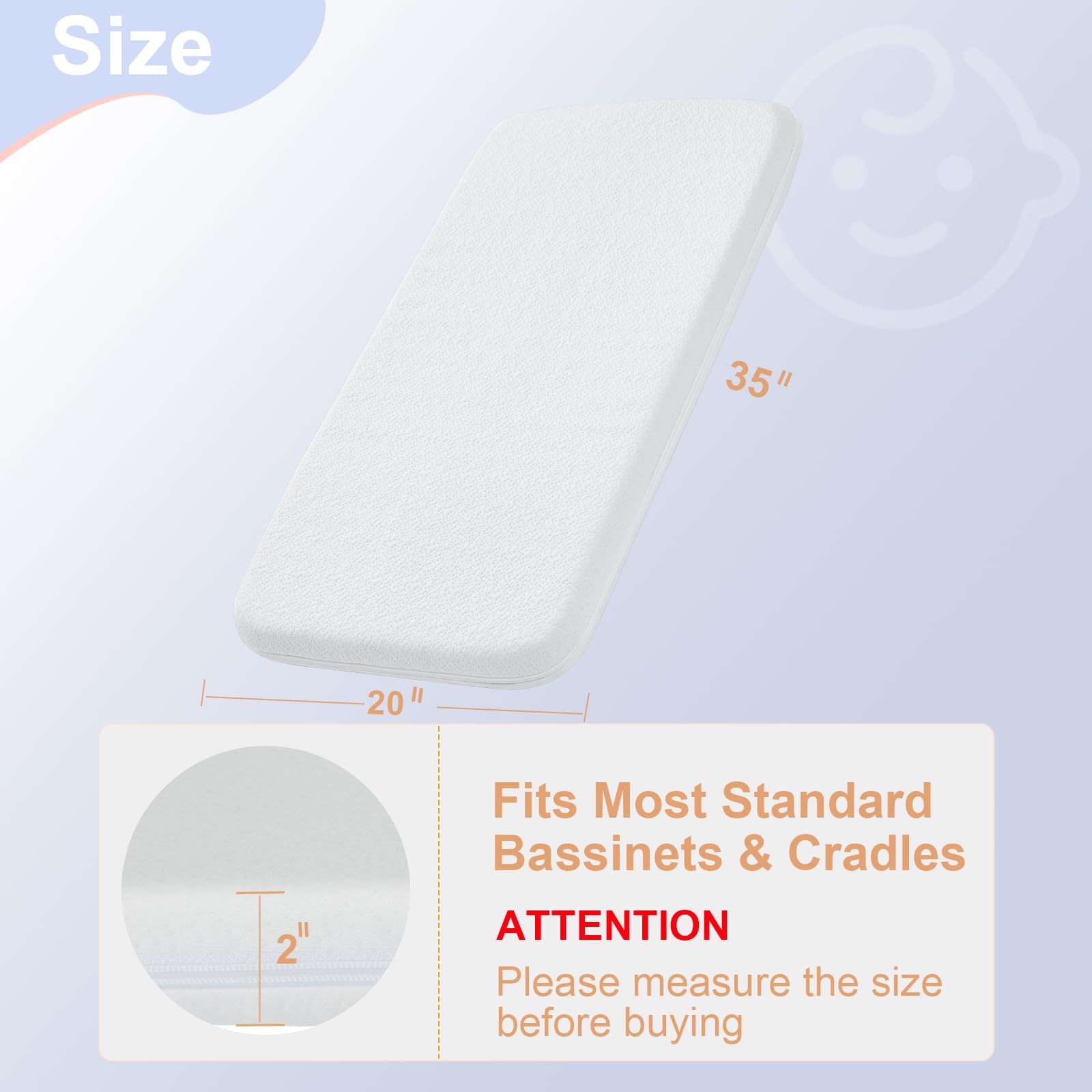 NeoBorn bassinet pad firm side high-density foam supports growing babies