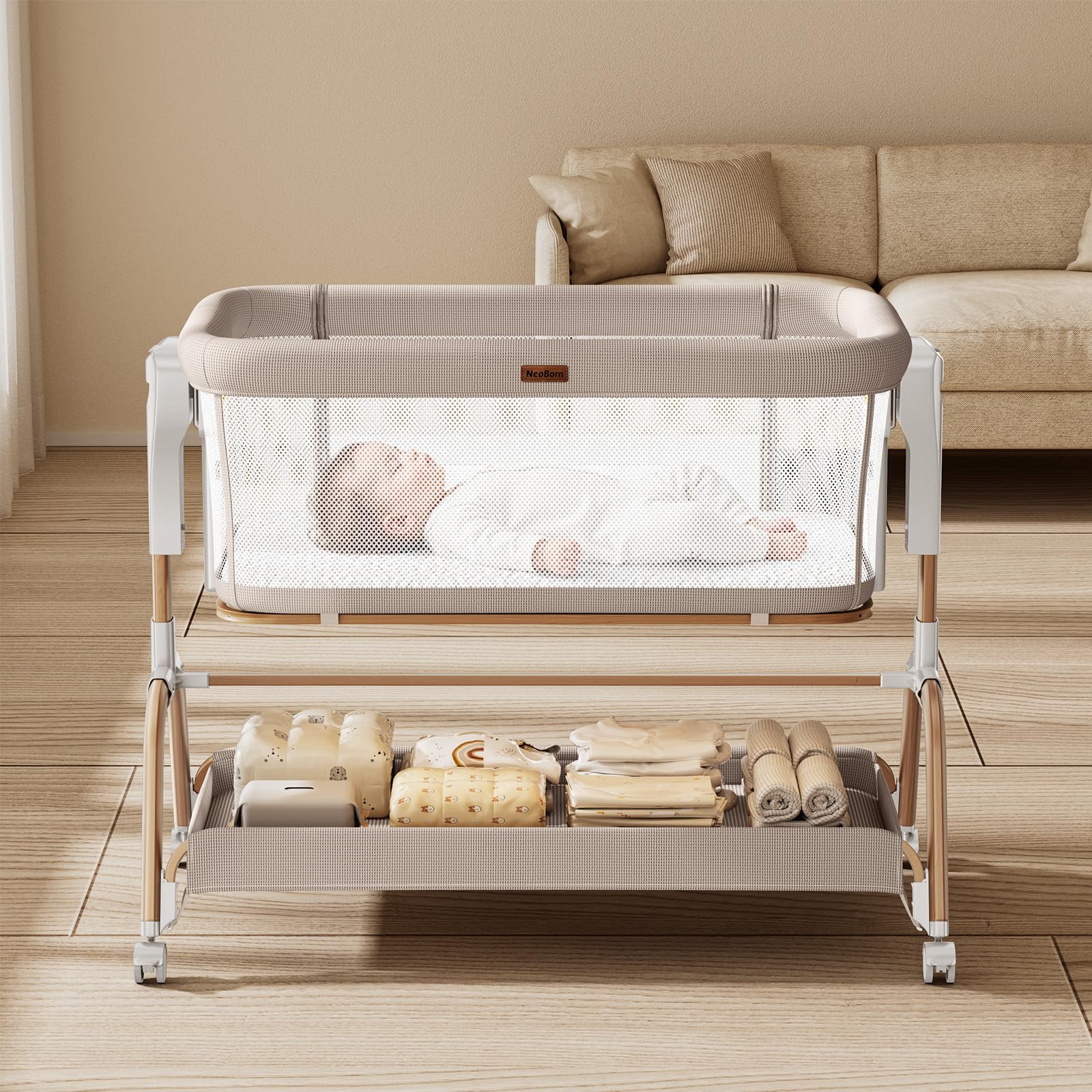 NeoBorn multi-use bassinet serves as standalone or bedside rocker for growth.
