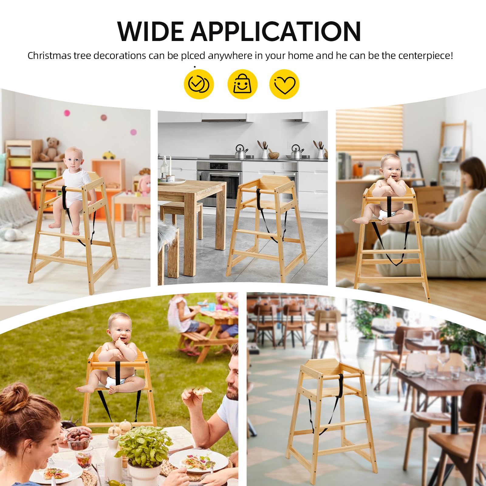 Neoflavie high chair sturdy pine construction for durable daily use