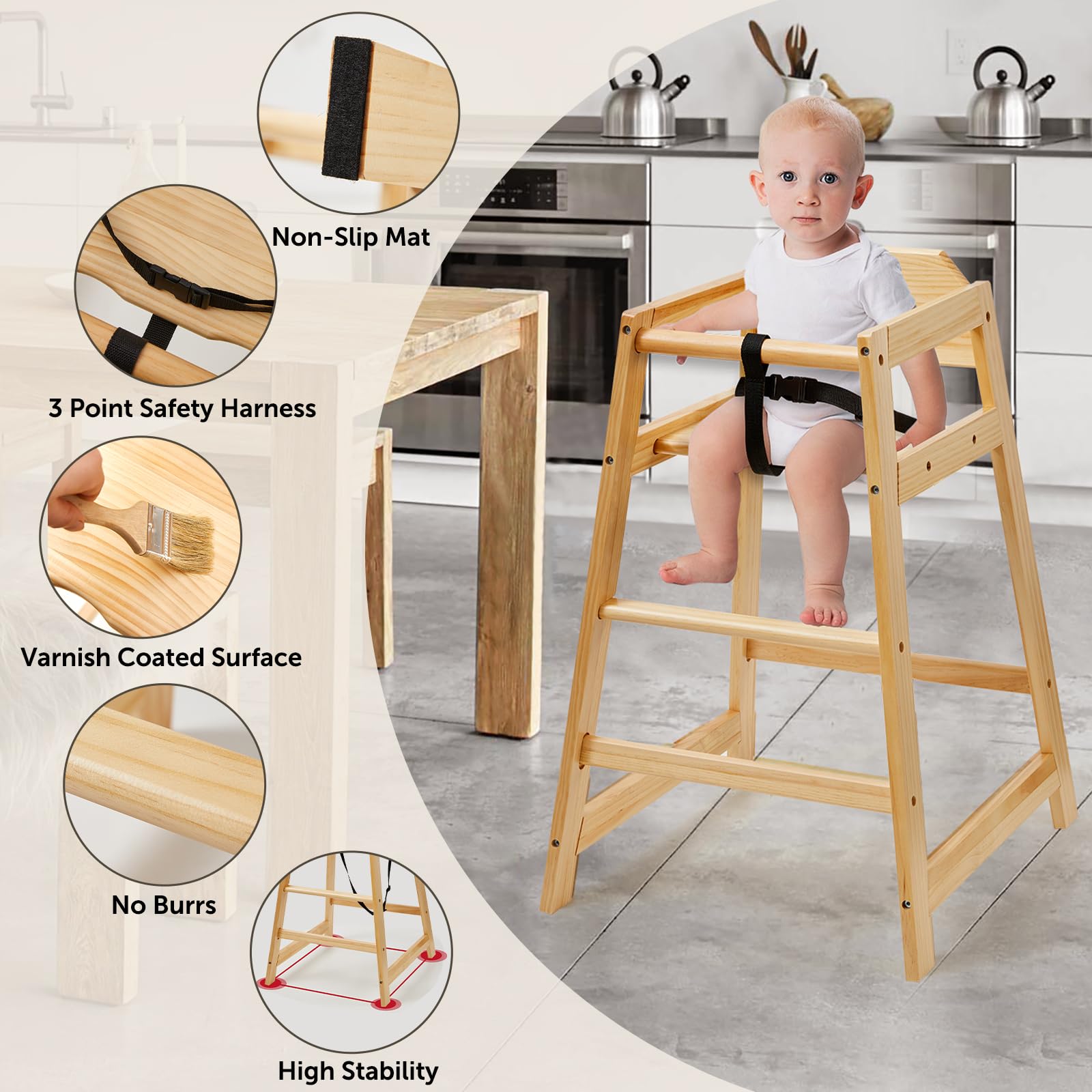 Neoflavie wooden high chair natural finish highlights warm wood grain