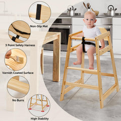 Neoflavie wooden high chair natural finish highlights warm wood grain