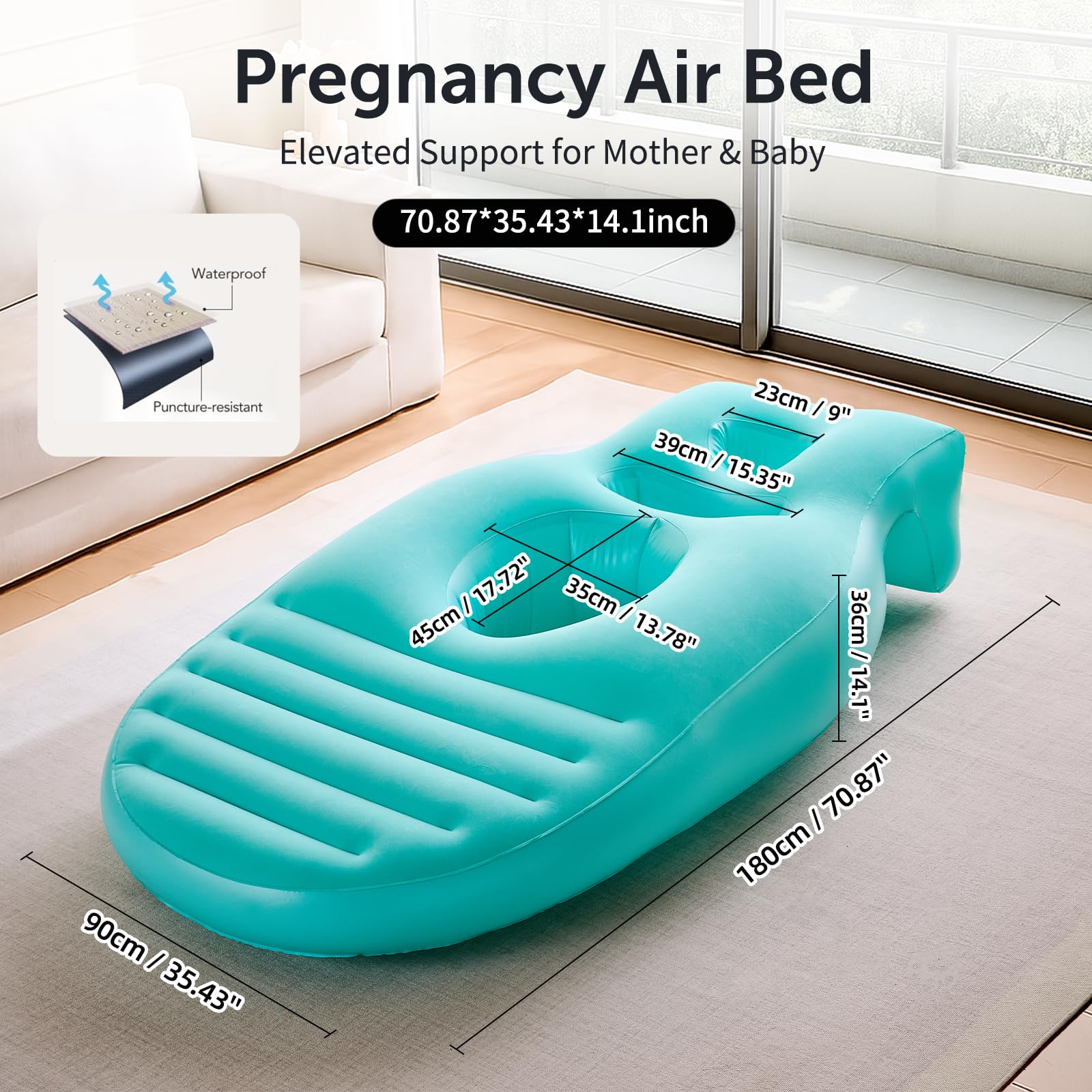 Neoflavie pillow shows abdominal gap design cradling belly for back relief
