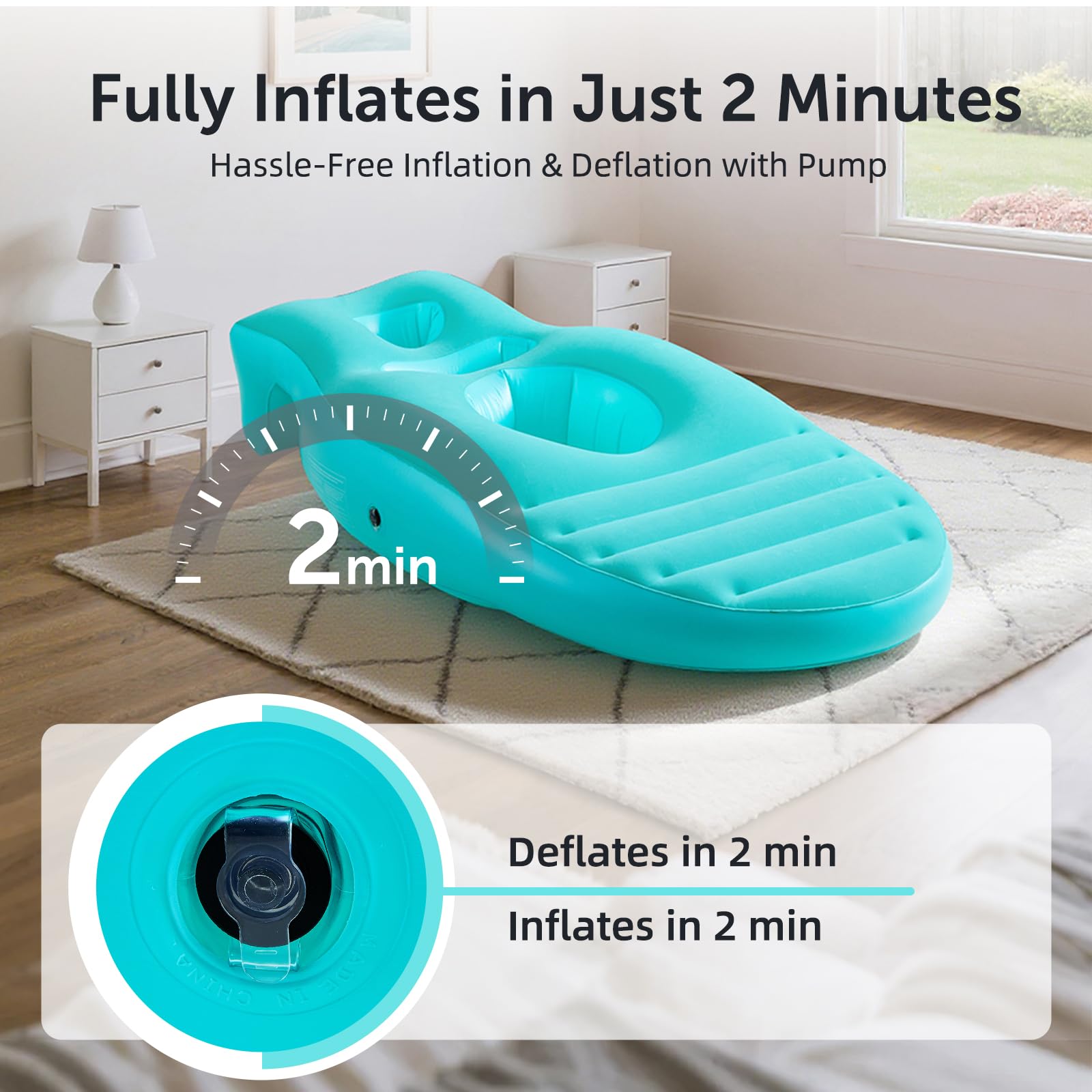Neoflavie pillow with pump demonstrates quick inflation at bedside