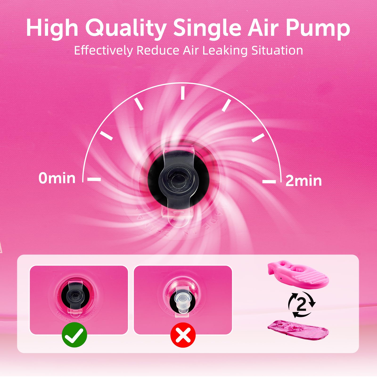 Neoflavie pillow inflates quickly with a pump for fast setup anywhere.