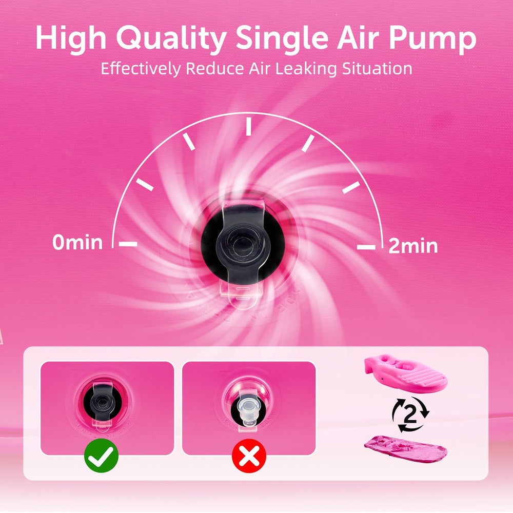 Neoflavie pillow inflates quickly with a pump for fast setup anywhere.