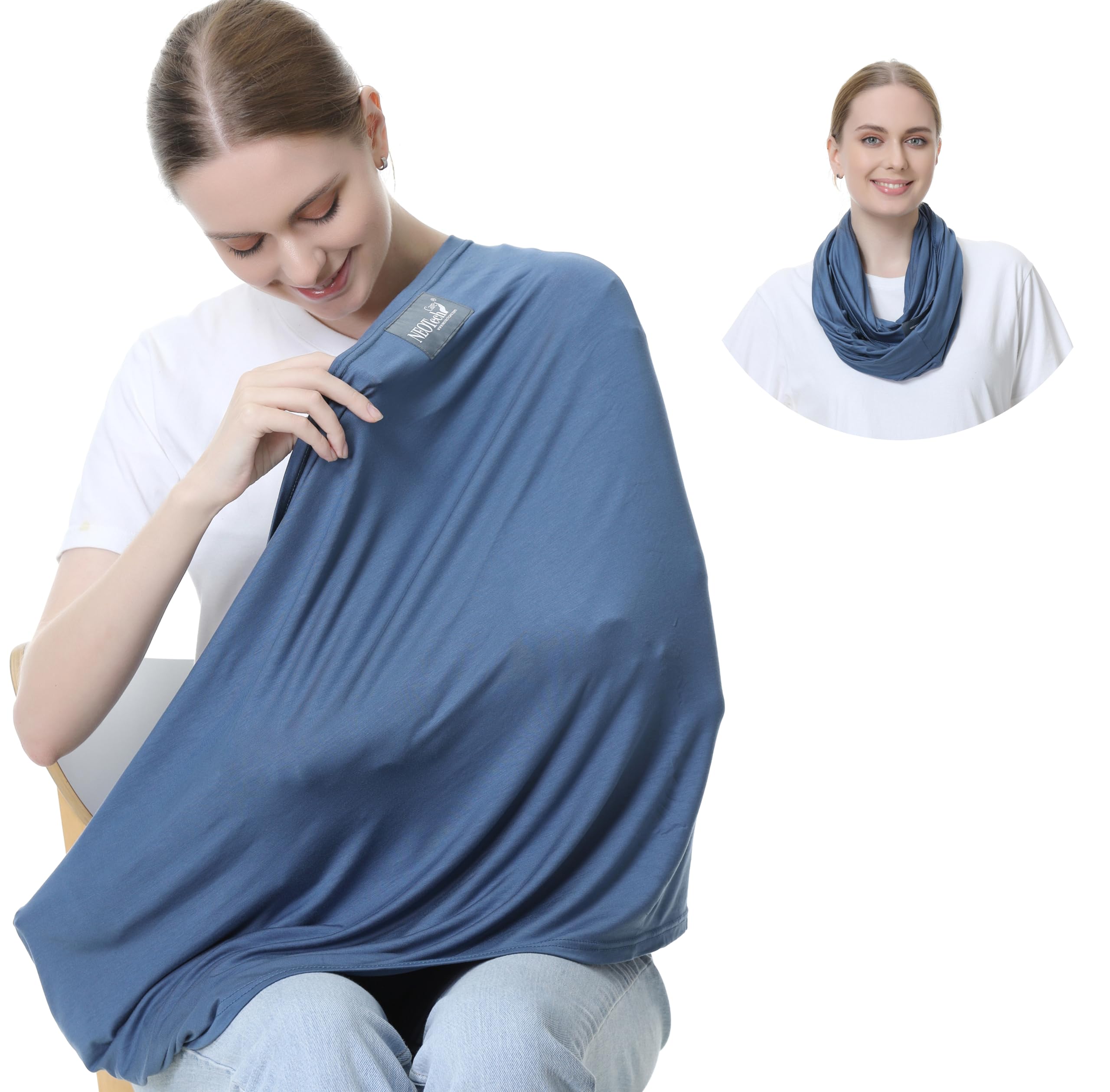 NeoTech Care nursing cover blue fabric closeup showing soft breathable privacy-friendly material.
