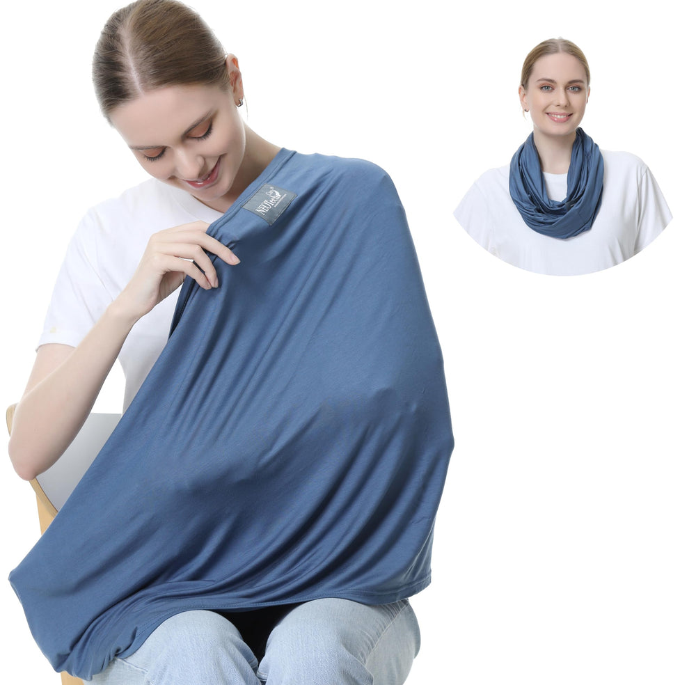 NeoTech Care nursing cover blue fabric closeup showing soft breathable privacy-friendly material.