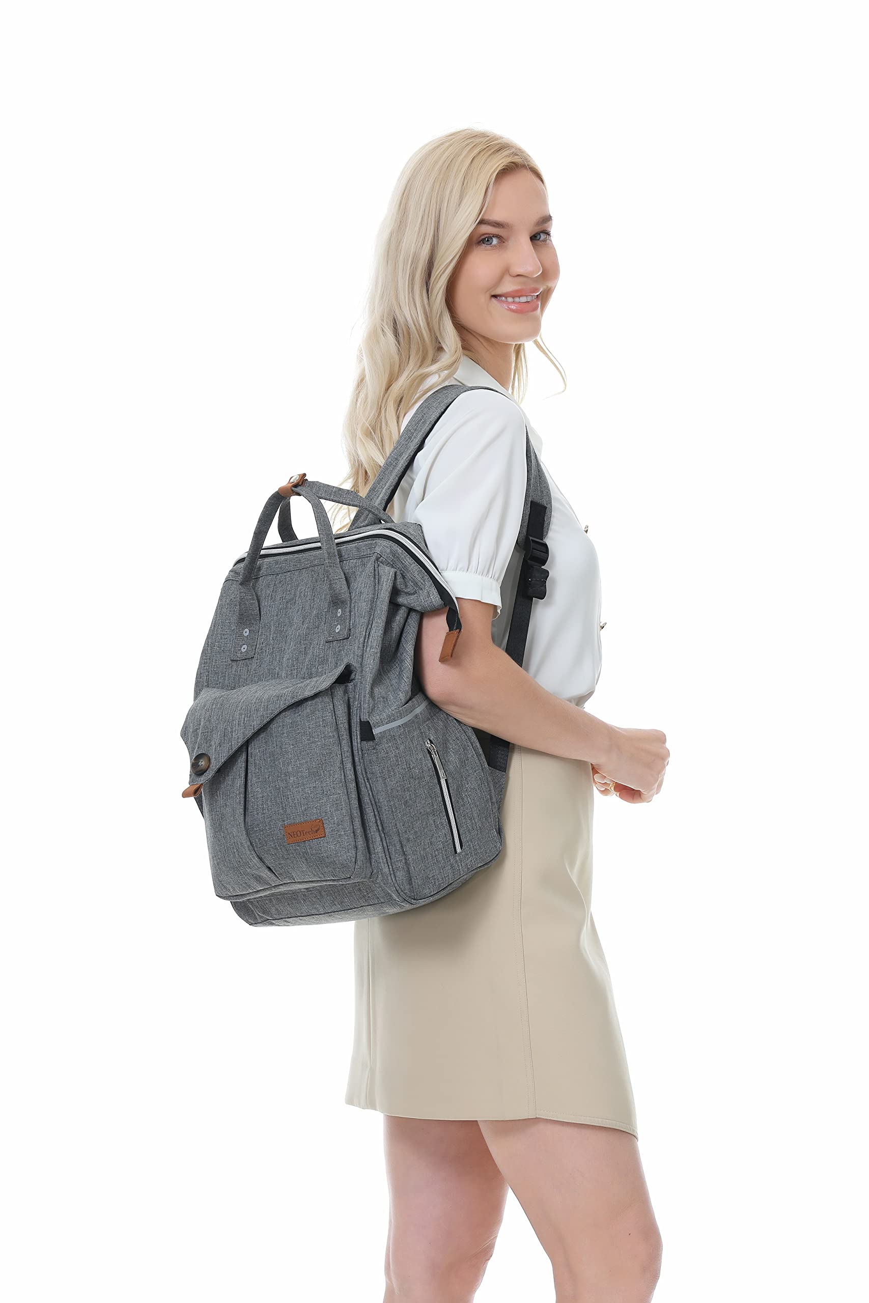 NeoTech Care diaper bag backpack gray anti-theft back pocket secure storage