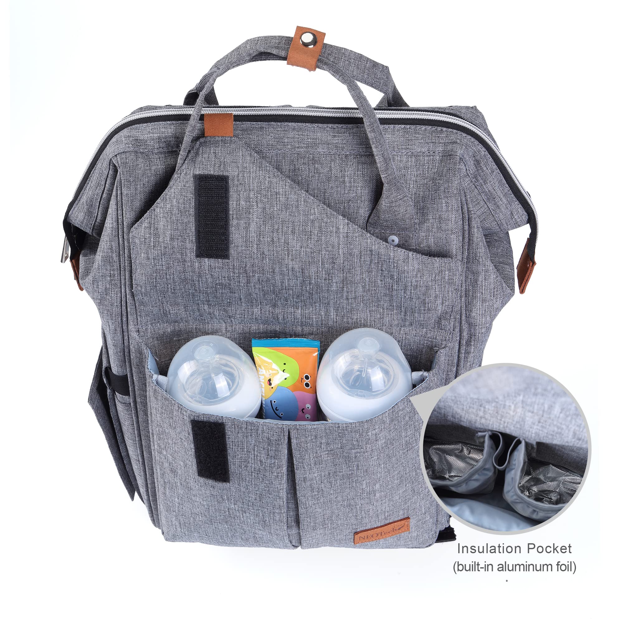 NeoTech Care diaper bag backpack gray foldable changing pad for on-the-go changes