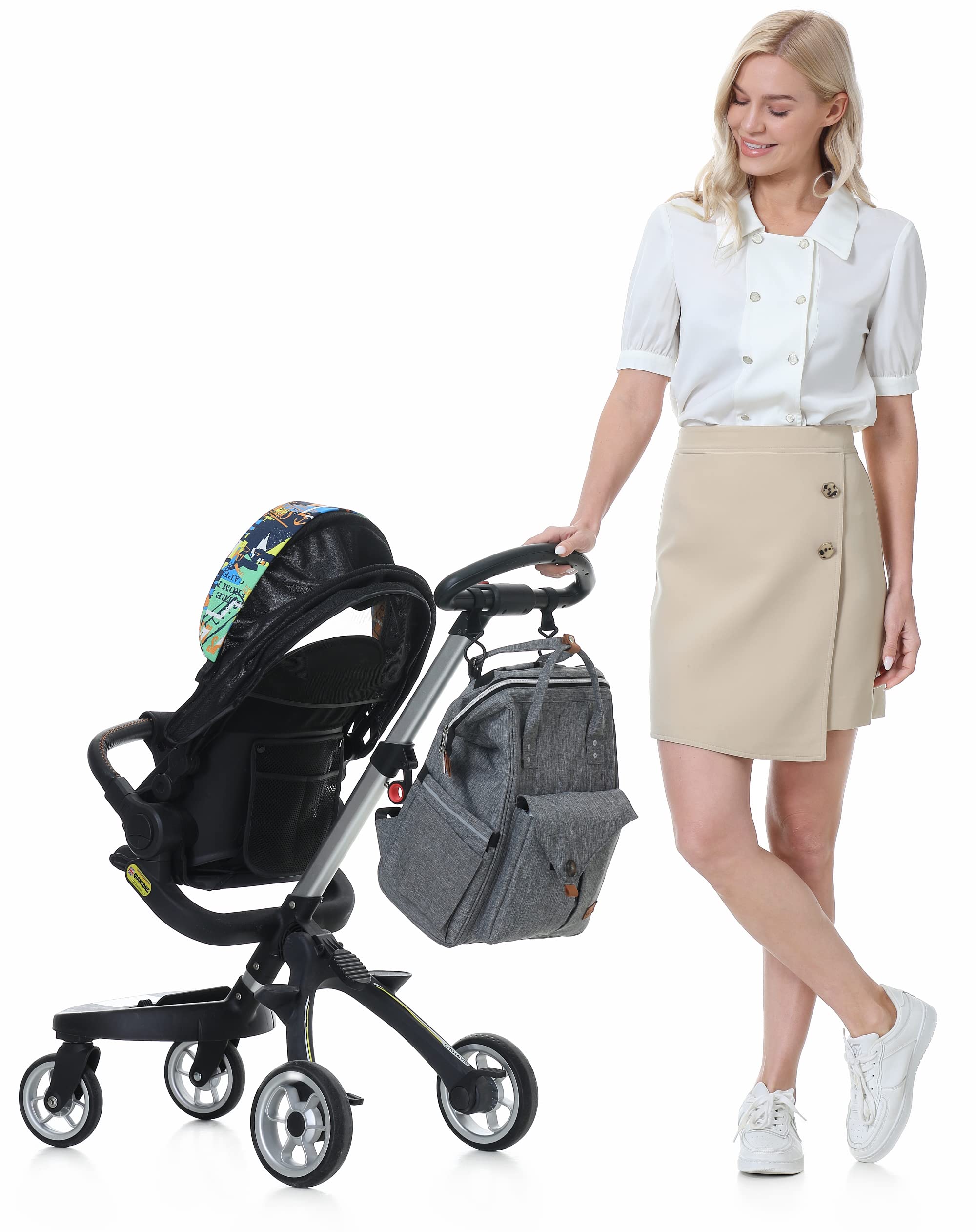 NeoTech Care diaper bag backpack gray reflective bands for visibility