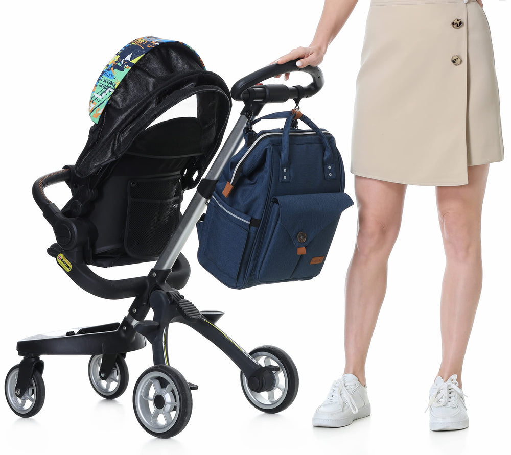 NeoTech Care diaper bag blue anti-theft back pocket for secure valuables on trips.