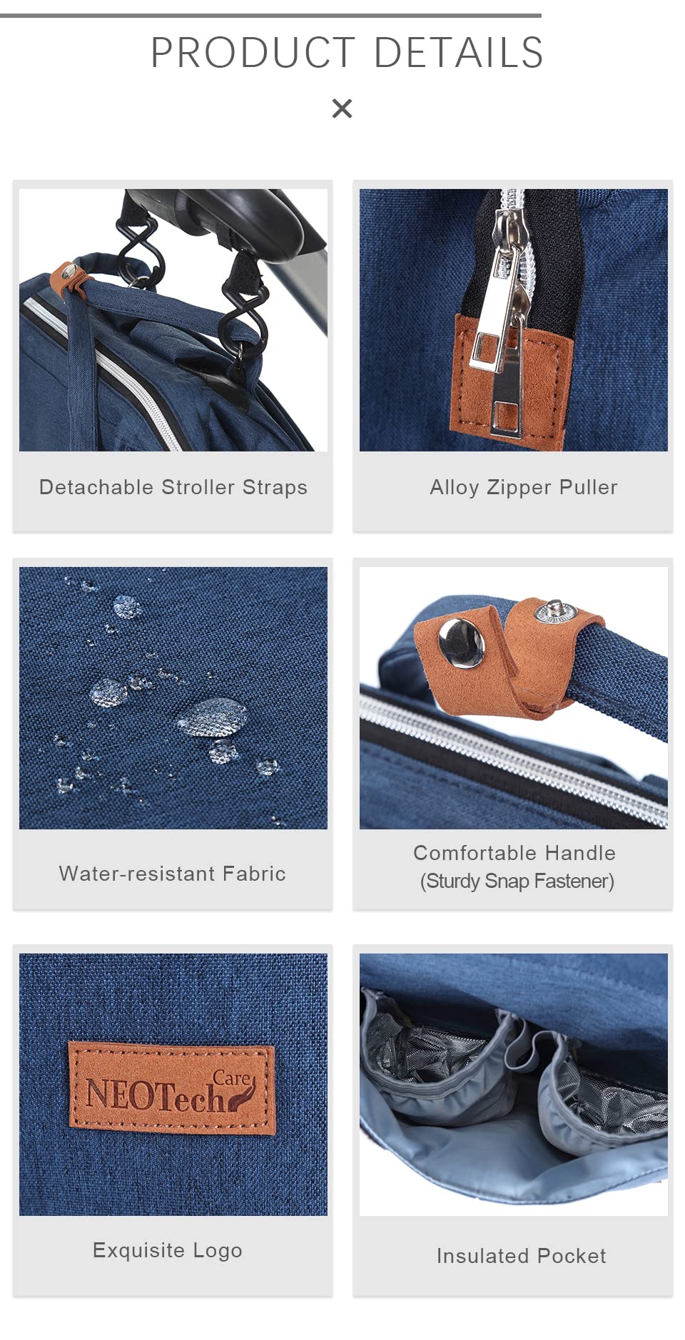NeoTech Care diaper bag blue reflective bands enhance visibility during evening walks.