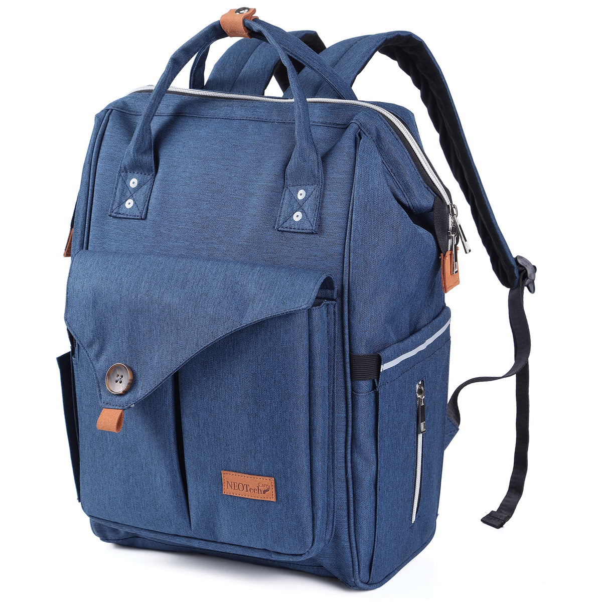 NeoTech Care diaper bag blue with wide opening for easy one-handed access.