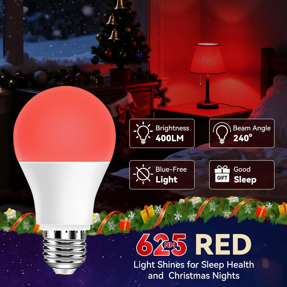 Close-up of Neporal red light bulb showing 625nm wavelength and high CRI
