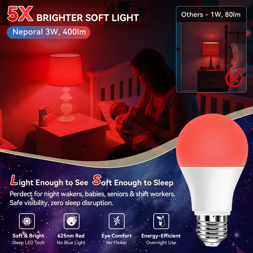 Neporal red night light illuminating a reading nook for relaxed focus