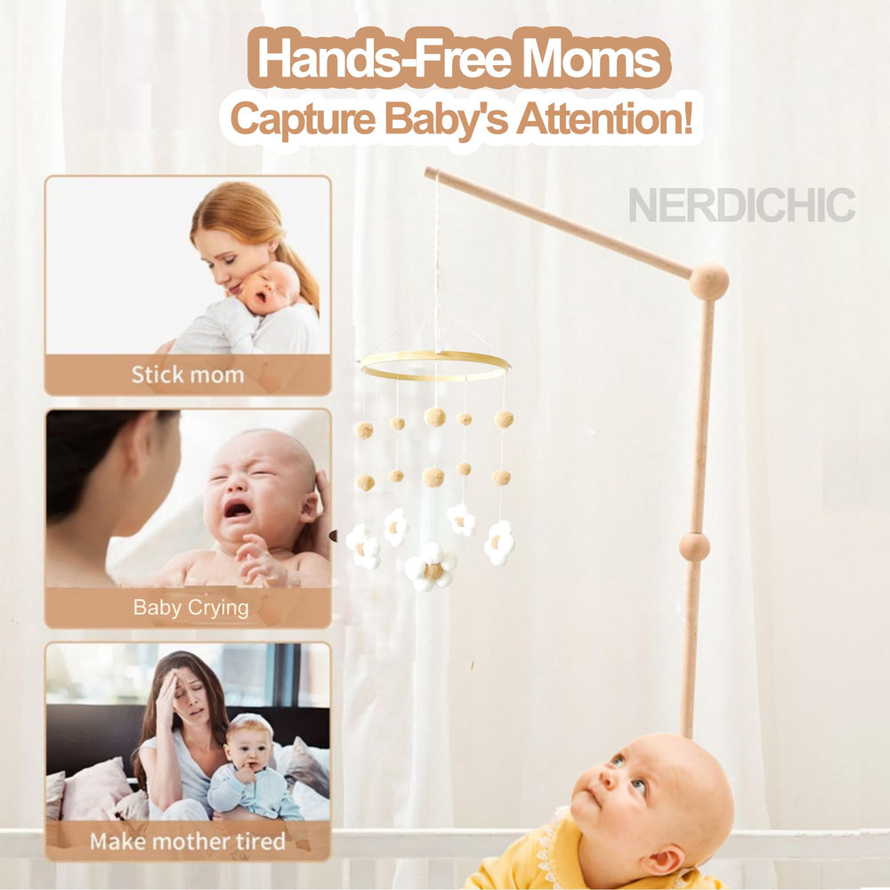 Nerdichic bassinet flower mobile brightens small spaces with calming visual focus.