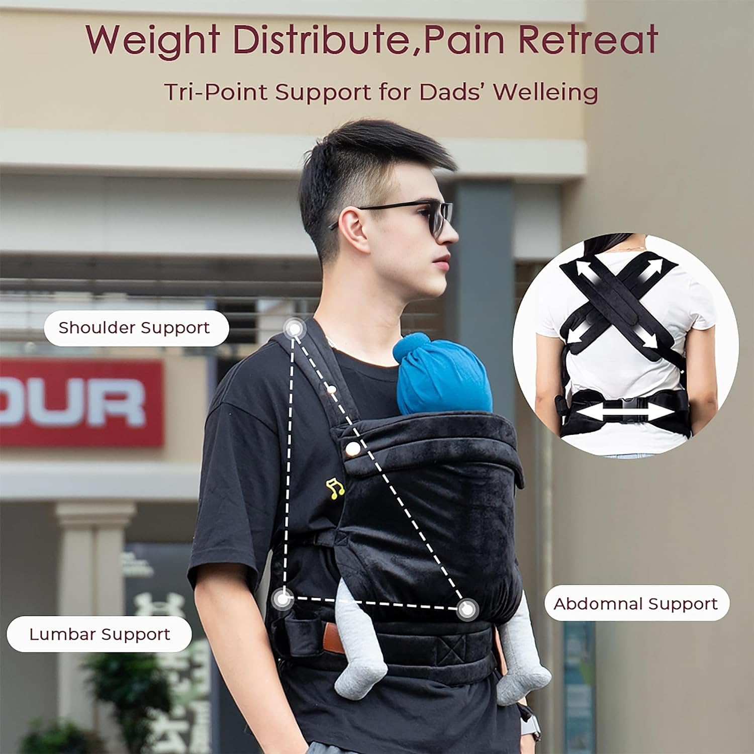 NEST BLANCHE adjustable hip fit black adapts as baby grows for secure wear