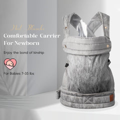 NEST BLANCHE baby carrier gray back-facing wear demonstrates weight distribution for easier carrying