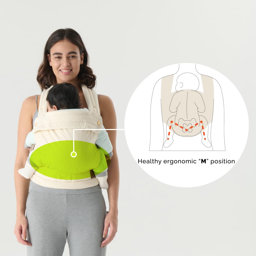 Nest Blanche baby carrier with X-shaped back distributes weight evenly for comfort