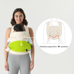 Nest Blanche baby carrier with X-shaped back distributes weight evenly for comfort