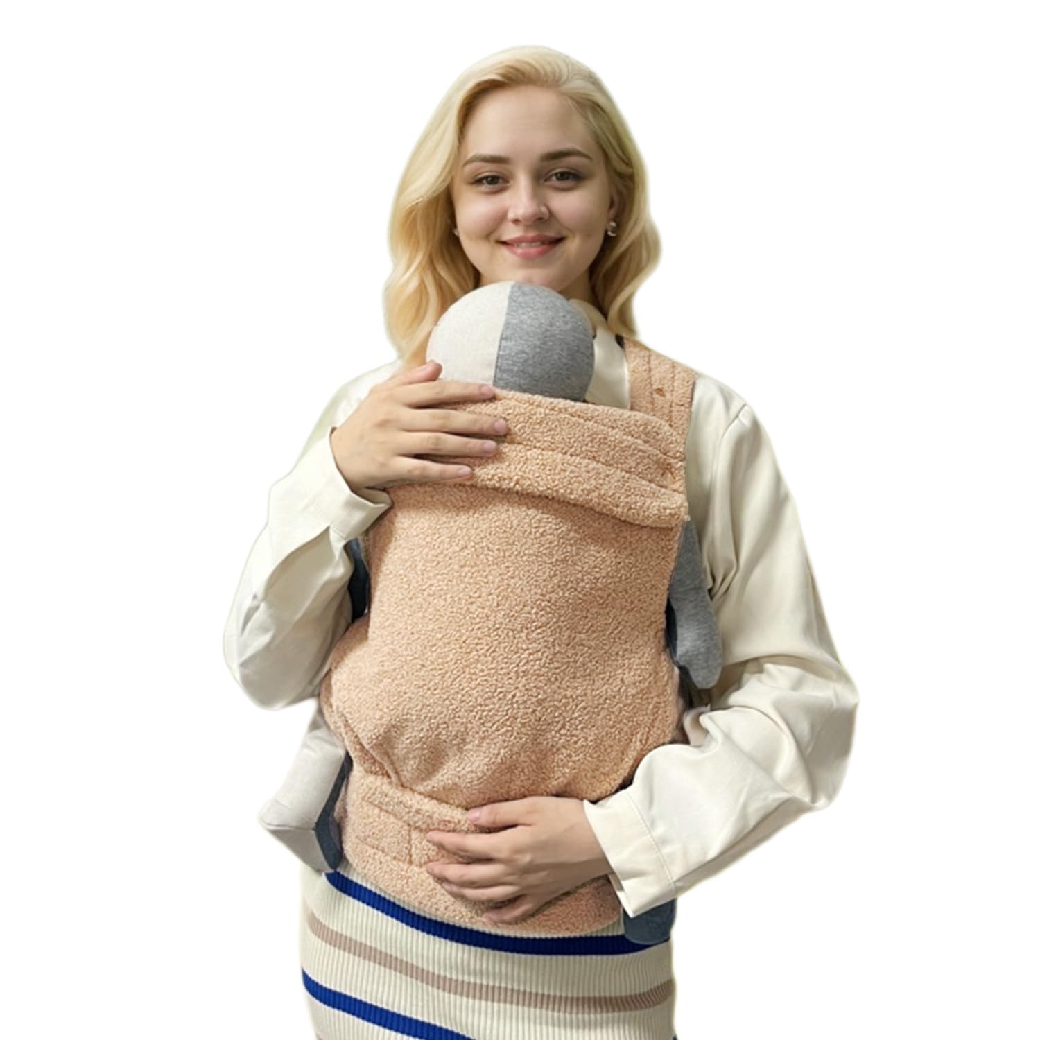Nest Blanche ergonomic baby carrier back view emphasizes weight distribution for easier extended wear.